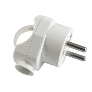 Wtyczka sieciowa kątowa  z uchem  biała (produkcja Polska)