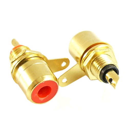 Gniazdo RCA cinch przykręcane do obudowy metalowe złocone