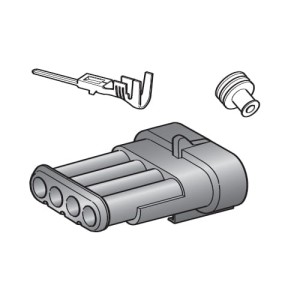 Zestaw: obudowa 4-o drożna + 4 x konektor M150 (męski) + osłonki (30.50129) MTA