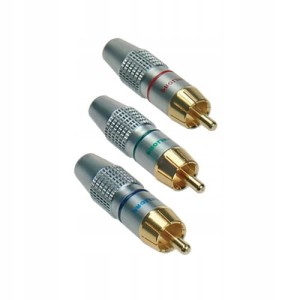 Wtyk RCA (cinch) na kabel 6mm złocony RGB