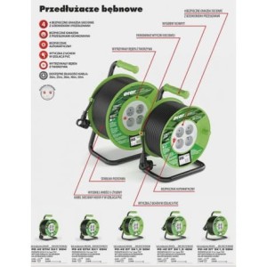 Przedłużacz na bębnie 4 gniazda 40m przekrój przewodu 3x1,5mm2