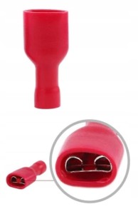 Konektor żeński 51500 6.3mm izolowany (cały) czerwony przekrój przewodu 0.5 - 1.5mm2