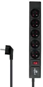 Listwa zasilająca 5 gniazd 3m czarna przeciwprzepięciowa 2300W