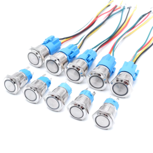 Przełącznik metalowy chwilowy 22mm (19mm), podświetlany ring biały