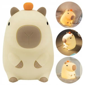 Lampka nocna LED 7 kolorów USB-C dotykowa, silikonowa, beżowa