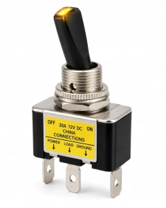 Przełącznik samochodowy dźwigniowy ON-OFF 12V 30A żółty podświetlany 3-pin