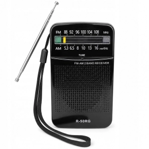 Radio przenośne kieszonkowe R-50RG AM FM czarne z anteną