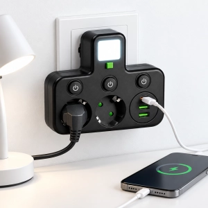 Złodziejka Adapter sieciowy rozdzielacz 2 gniazda USB-A USB-C z lampką LED