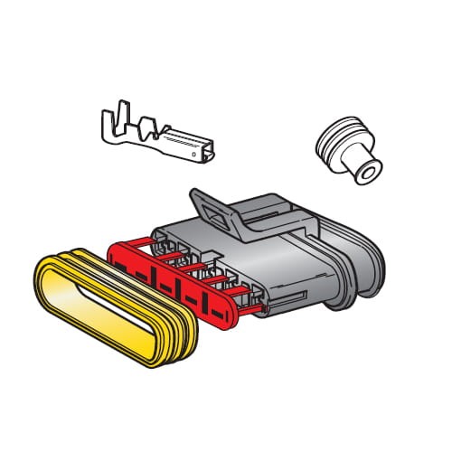 Zestaw: obudowa 5-cio drożna + 5 x konektor F150 żeński + osłonki 30.50132 MTA