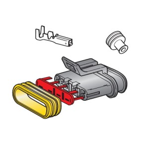 Zestaw: obudowa 4-o drożna + 4 x konektor F150 (żeński) + osłonki (30.50130) MTA