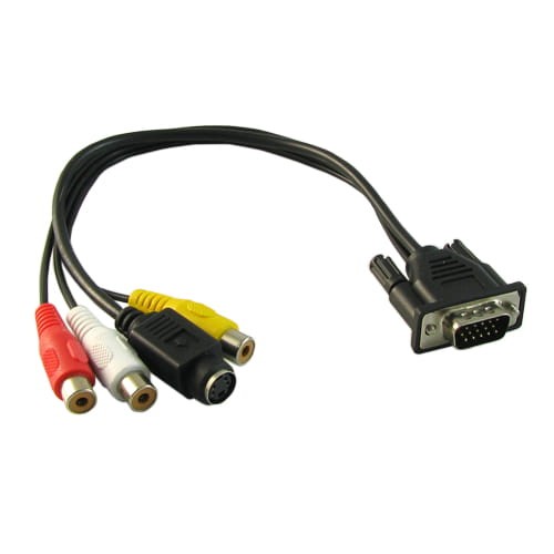 Przyłącze wtyk SVGA (HDB15M) na 3 gniazda RCA + SVHS 4pin