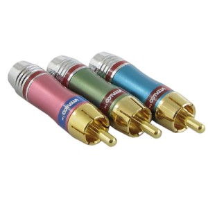 Wtyk RCA (cinch) na kabel złocony (obudowa aluminium) RGB