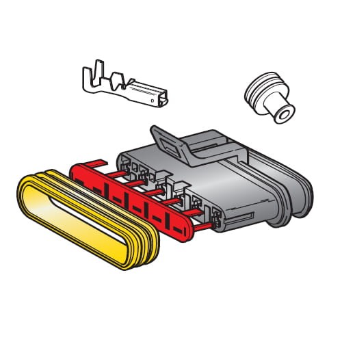 Zestaw: obudowa 6-cio drożna + 6 x konektor F150 żeński + osłonki 30.50134 MTA