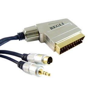 Przyłącze wtyk SCART (EURO) na wtyk SVHS 4pin + wtyk Jack 3.5mm stereo złote 1.5m