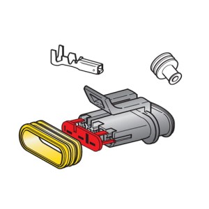 Zestaw: obudowa 3 drożna + 3 x konektor F150 (żeński) + osłonki (30.50128) MTA